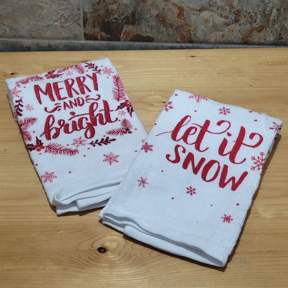 Holiday Time Kitchen Towel Merry & Bright Let It Snow Set of 2 - Picture 6 of 8